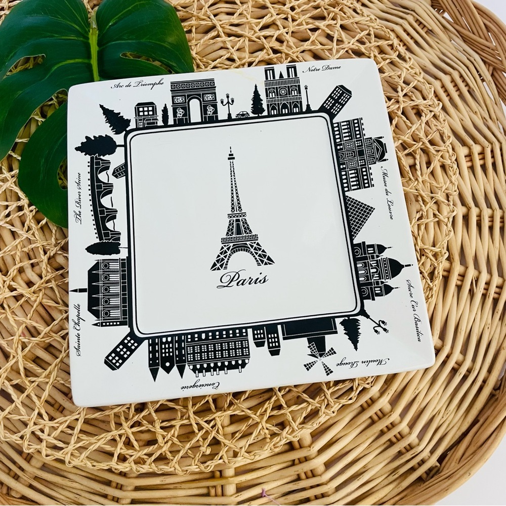 222 Fifth Paris Eiffel Tower Decorative Square Plate Black & White